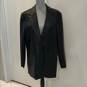 Rebecca Minkoff Black Faux Leather Blazer Classic Suit Jacket